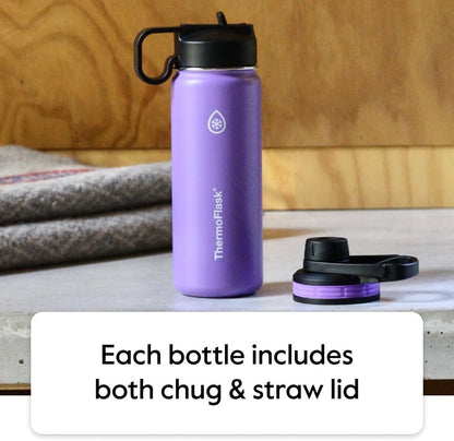 18 Oz Double Wall Vacuum Insulated Stainless Steel Water Bottle with Spout and Straw Lids, White